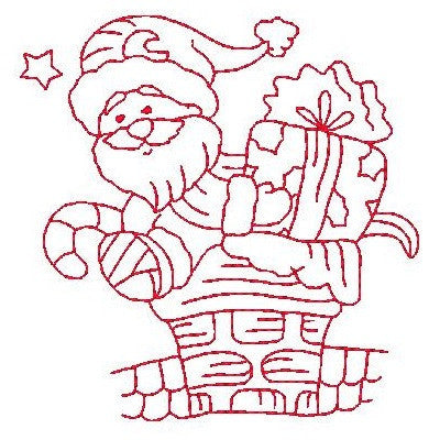 Christmas Santa - redwork machine embroidery design by embroiderytree.com