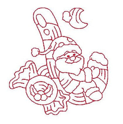 Christmas Santa - redwork machine embroidery design by embroiderytree.com