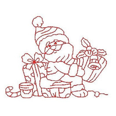 Christmas Santa - redwork machine embroidery design by embroiderytree.com