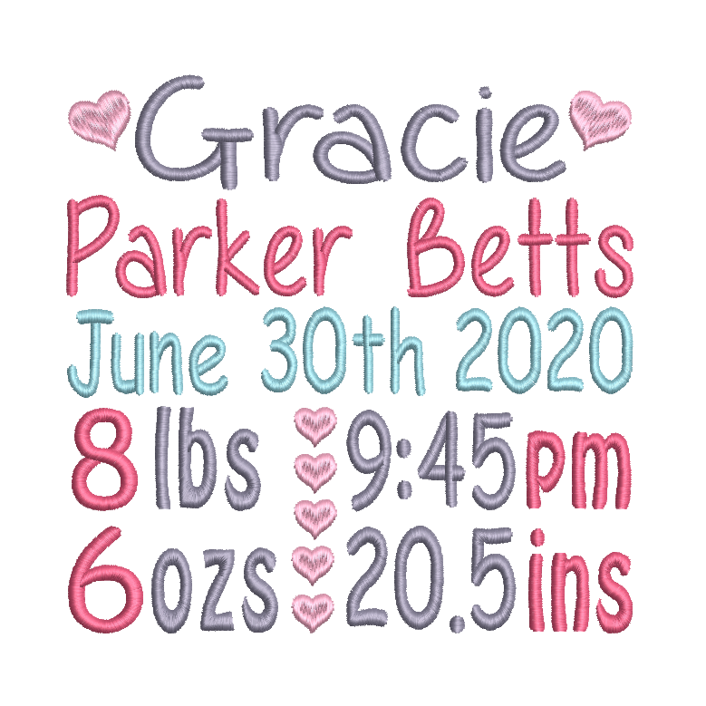 Baby birth announcement machine embroidery design by rosiedayembroidery.com