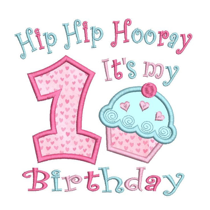 1st birthday cupcake applique machine embroidery design by rosiedayembroidery.com