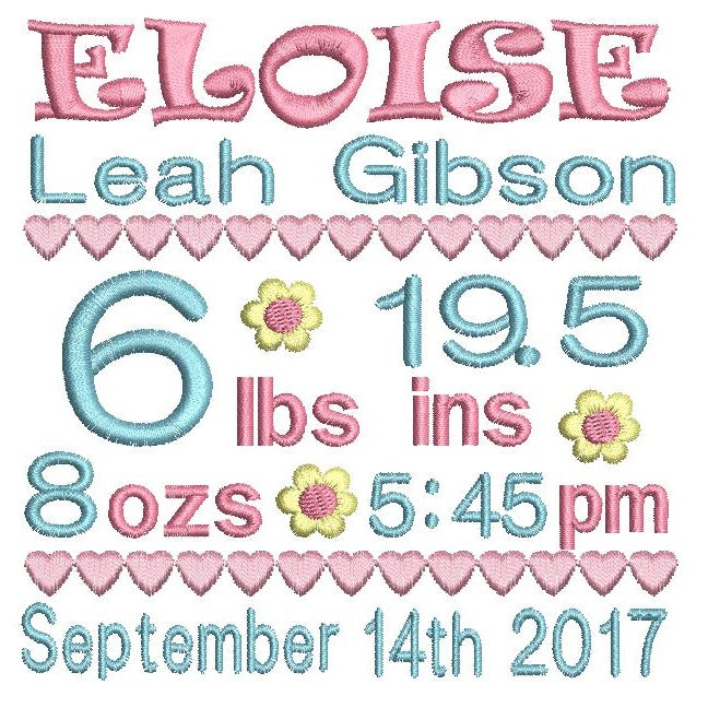 Baby birth announcement template machine embroidery design by rosiedayembroidery.com