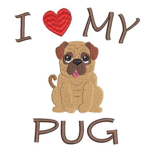 Pug machine embroidery design by rosiedayembroidery.com