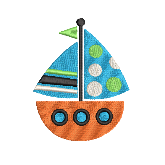 Mini sailboat fill stitch design by rosiedayembroidery.com