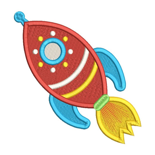 Toy rocket ship fill stitch machine embroidery design by rosiedayembroidery.com