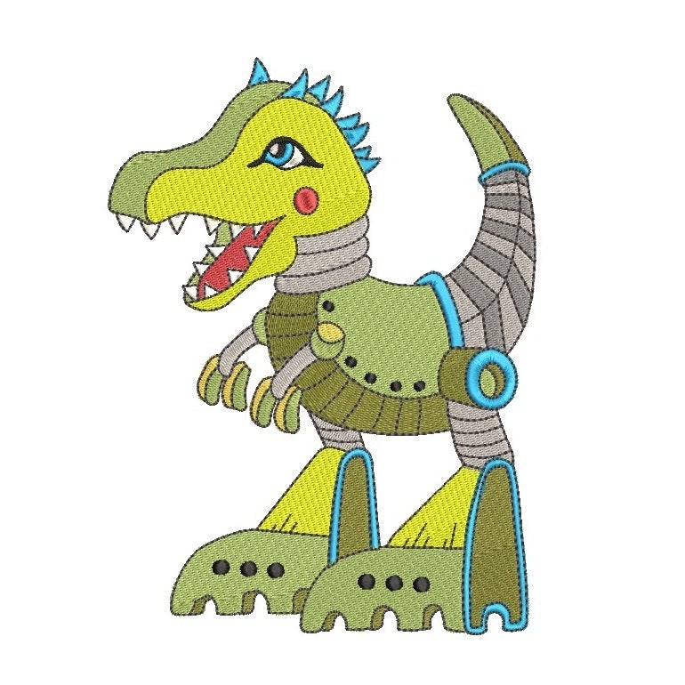 T-Rex Space Robot embroidery design by rosiedayembroidery.com