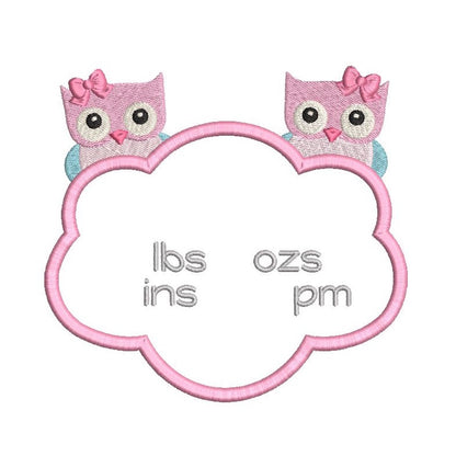 Baby birth stats template applique machine embroidery design by rosiedayembroidery.com