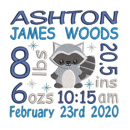 Baby birth announcement machine embroidery design by rosiedayembroidery.com