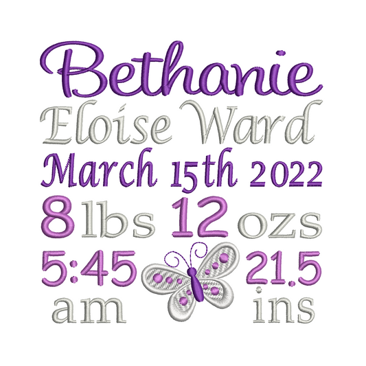 Baby birth announcement template machine embroidery design by rosiedayembroidery.com