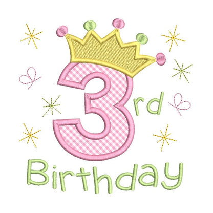 3rd birthday princess crown applique machine embroidery design by rosiedayembroidery.com