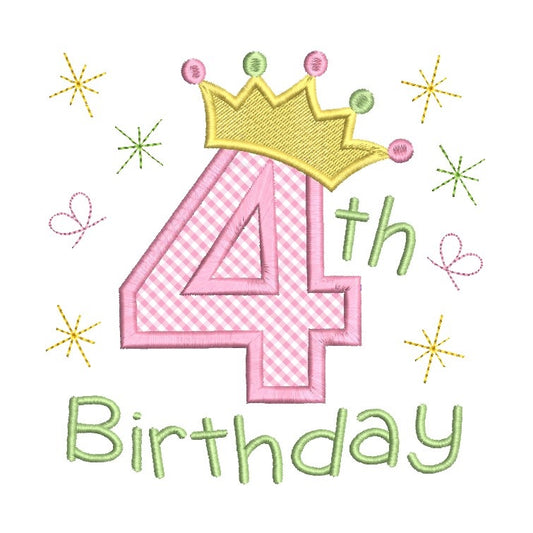 4th birthday princess crown applique machine embroidery design by rosiedayembroidery.com