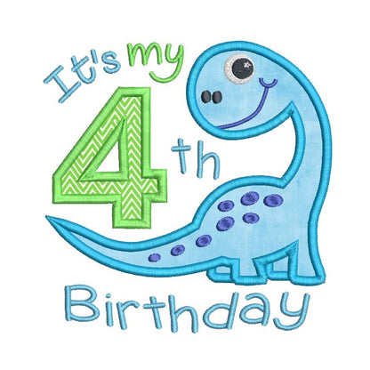 4th birthday dinosaur machine embroidery design by rosiedayembroidery.com