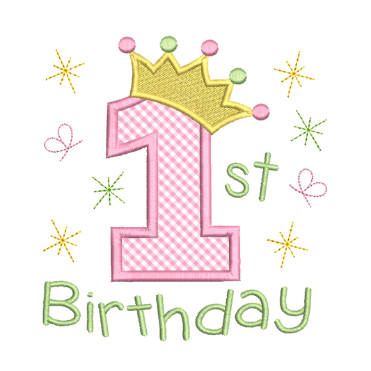 1st birthday princess applique machine embroidery design by rosiedayembroidery.com